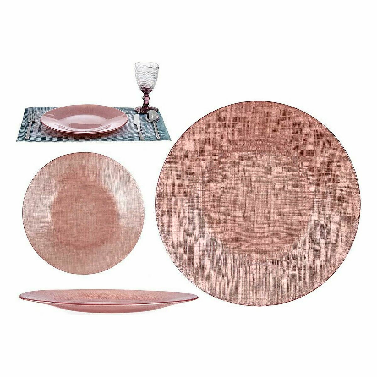 Platt skål Rosa Glas 26,6 x 2 x 26,6 cm (6 antal) - 2