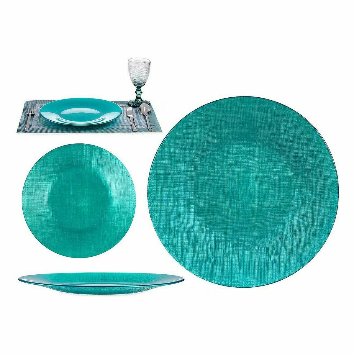 Platt skål Turkos Glas 27,5 x 2 x 27,5 cm (6 antal) - 2