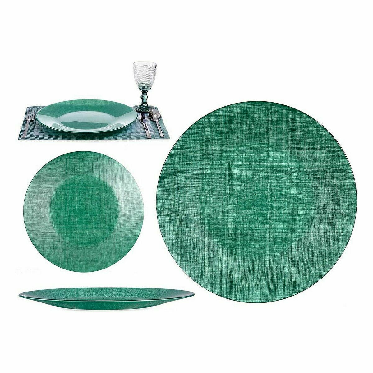 Platt skål Grön Glas 32,5 x 2,5 x 32,5 cm (6 antal) - 2