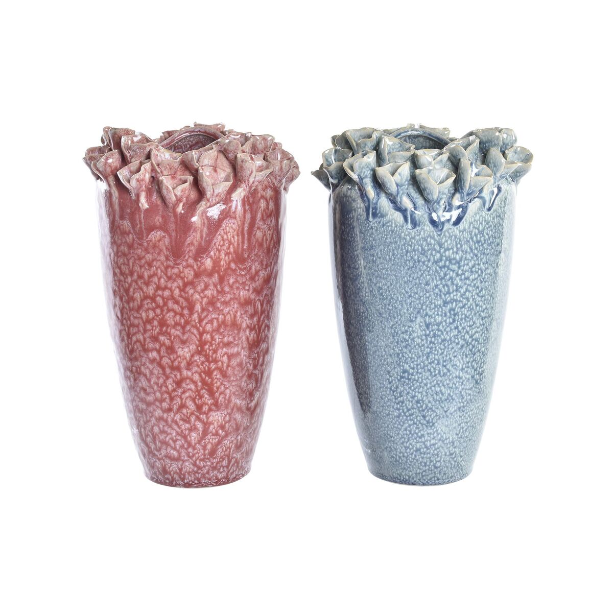 Vas DKD Home Decor 20 x 20 x 30,5 cm 22 x 22 x 33 cm Rosa Turkos Stengods Modern Med relief (2 antal)