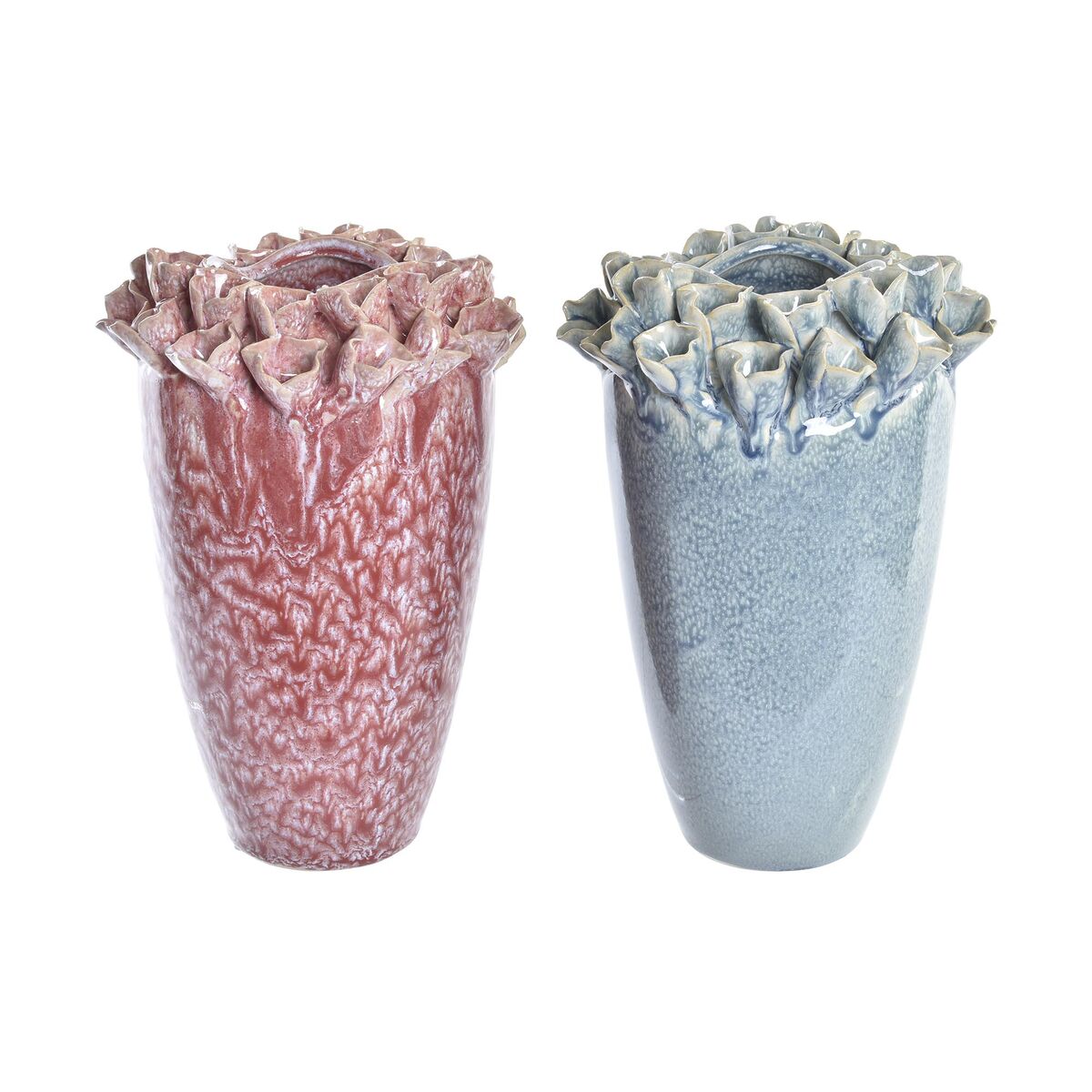 Vas DKD Home Decor Rosa Turkos Stengods Blomster Medelhavs 18 x 18 x 25 cm 16 x 16 x 26 cm (2 antal)