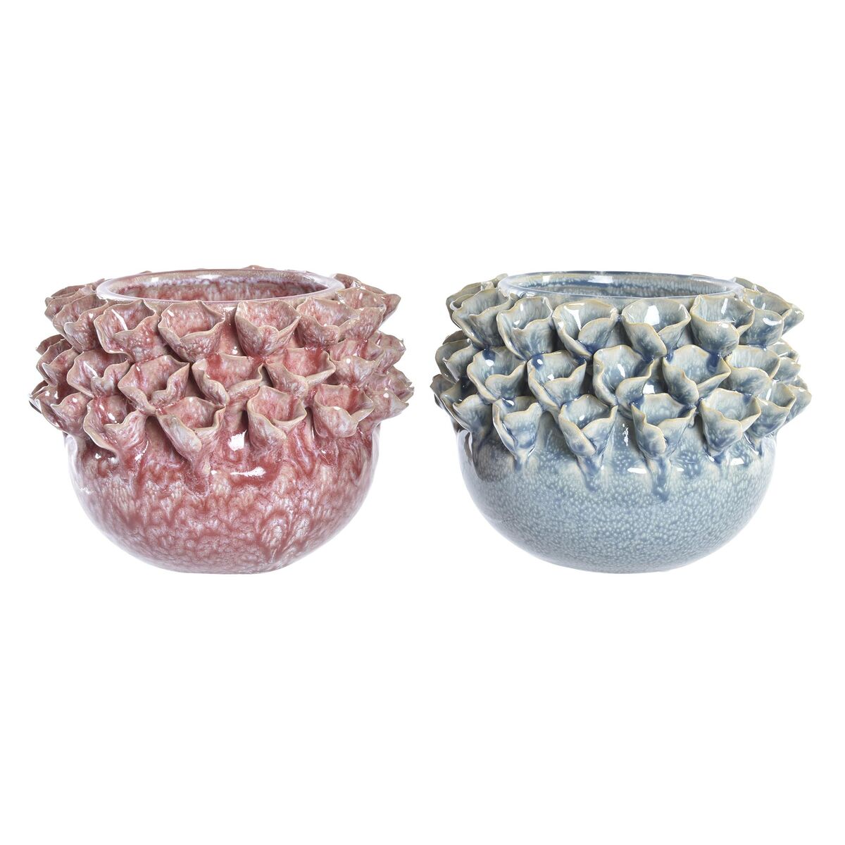 Vas DKD Home Decor Rosa Turkos Stengods Blomster Medelhavs 17 x 17 x 13,5 cm 19 x 19 x 13,5 cm (2 antal)