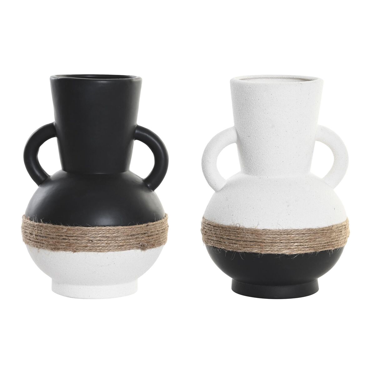 Vas DKD Home Decor 16,5 x 16,5 x 24 cm Keramik Svart Brun Snöre Vit (2 antal)