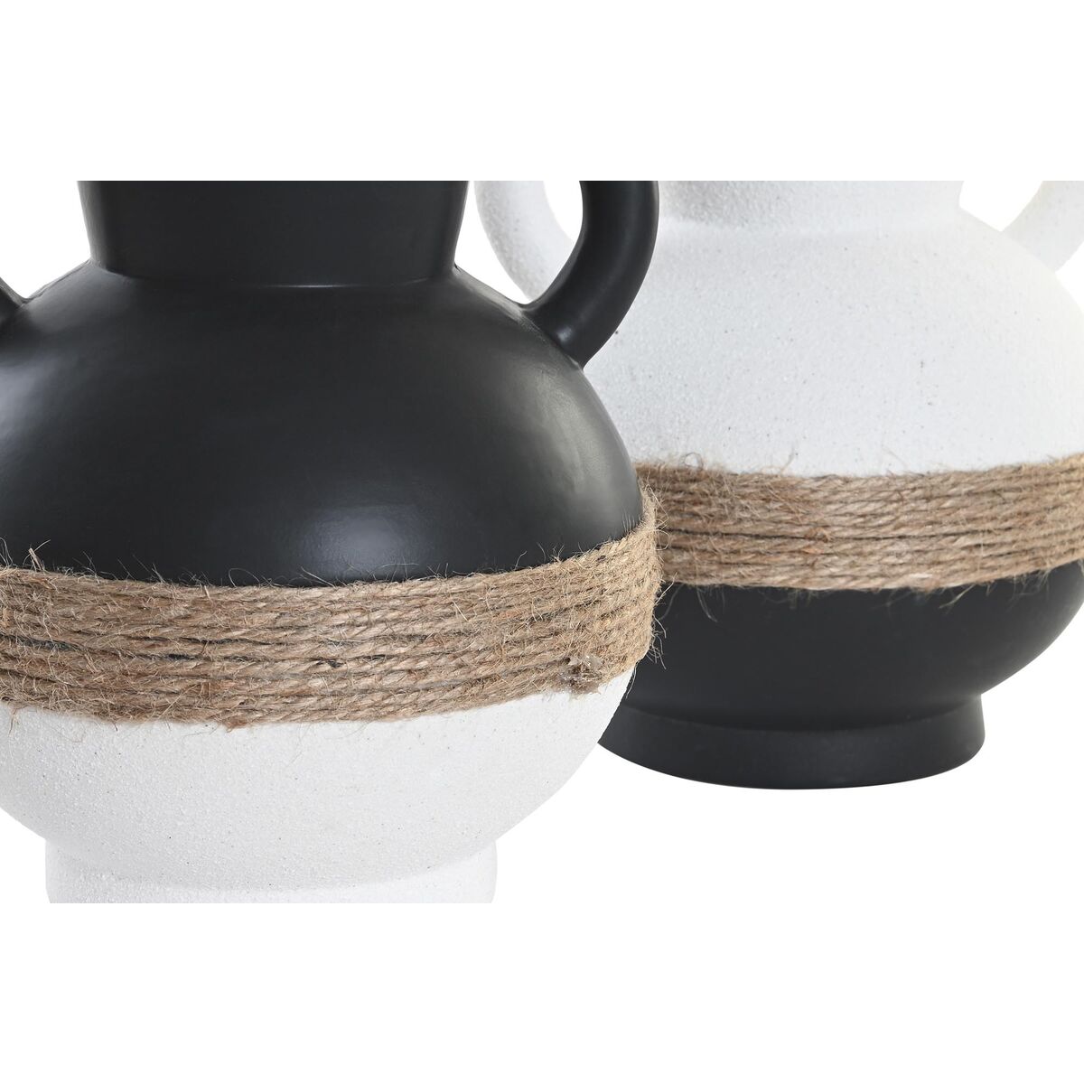 Vas DKD Home Decor 16,5 x 16,5 x 24 cm Keramik Svart Brun Snöre Vit (2 antal) - 2