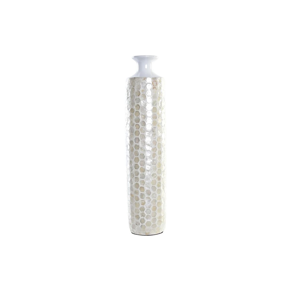 Vas DKD Home Decor Mosaik Beige Vit Pärlemor Bambu (14 x 14 x 63 cm) - 4