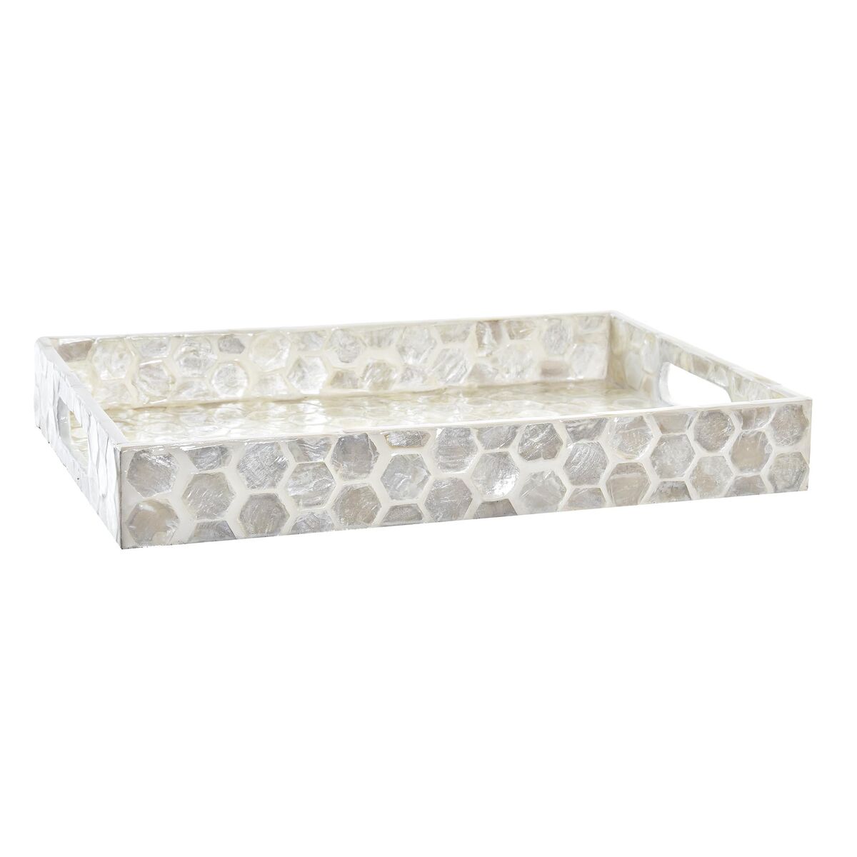 Snacksbricka DKD Home Decor Mosaik Vit Pärlemor 30 x 20 x 4 cm Boho