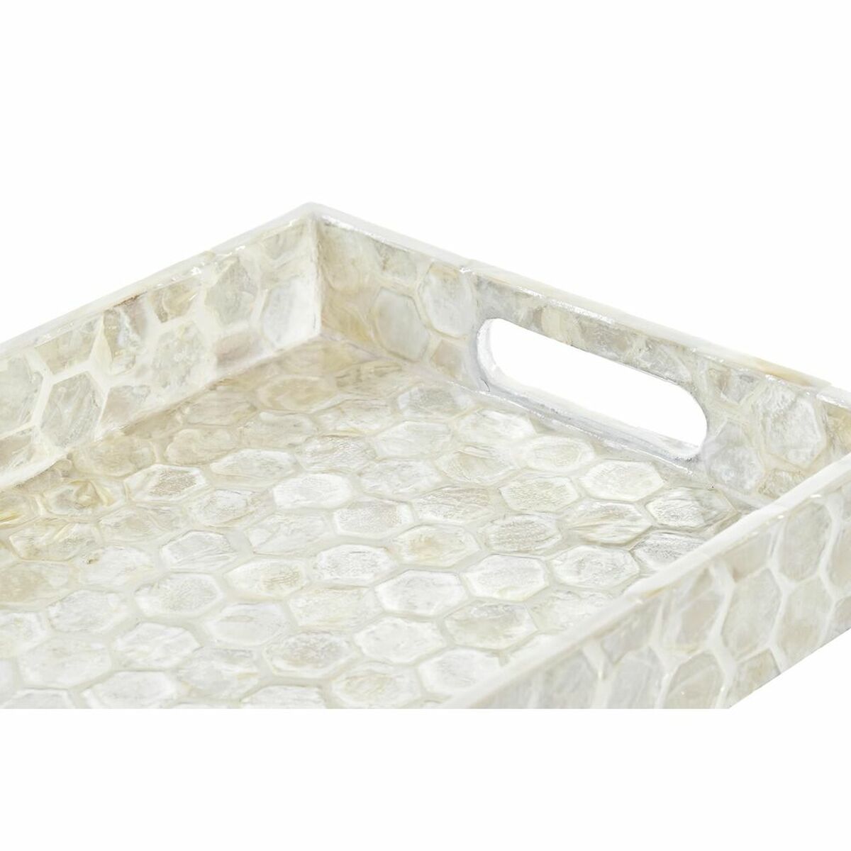 Snacksbricka DKD Home Decor Mosaik Vit Pärlemor 30 x 20 x 4 cm Boho - 2