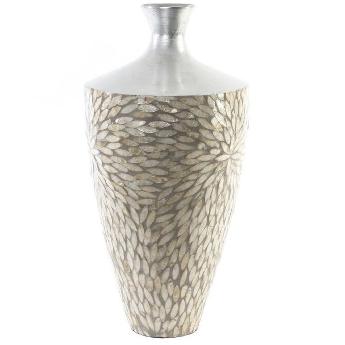 Vas DKD Home Decor Mosaik Silvrig Grå Pärlemor Bambu (25 x 25 x 50,5 cm)