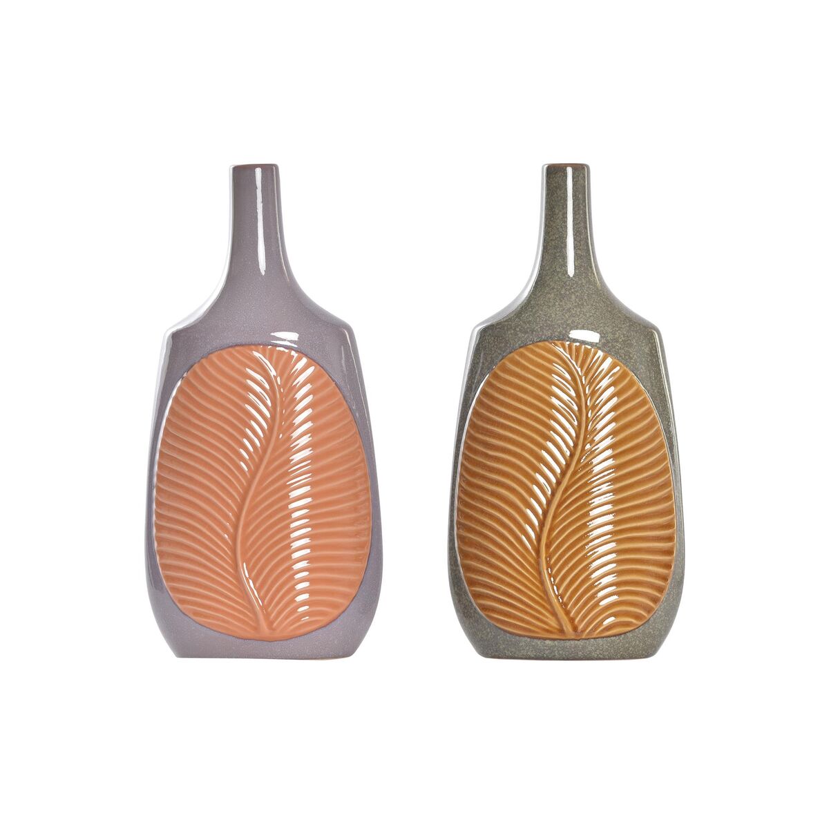 Vas DKD Home Decor Brun Orange Stengods Löv av en växt 18 x 18 x 39 cm (2 antal) - 4
