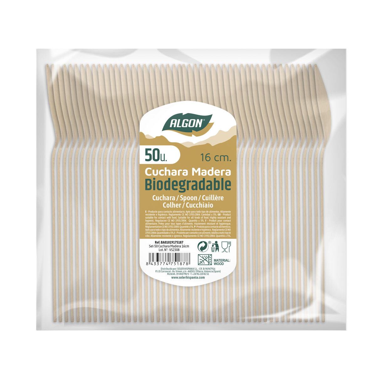 Set med skedar Algon Trä 16 cm 50 antal - 2