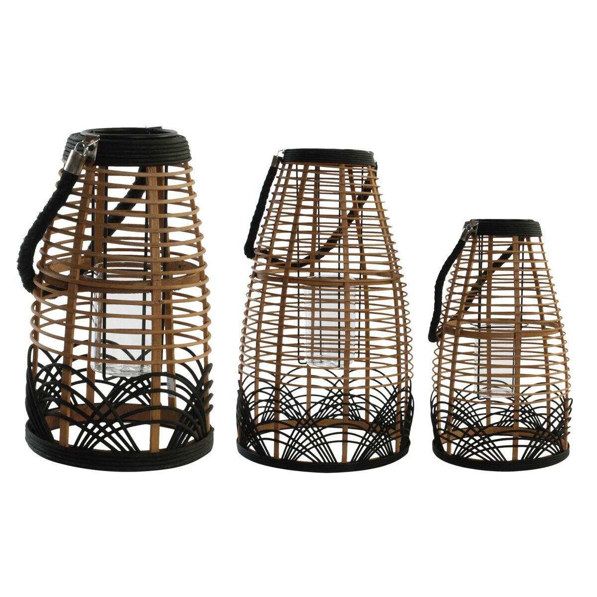 Ljusstakar DKD Home Decor 31 x 31 x 53 cm Glas Metall Dvobarvna Bambu