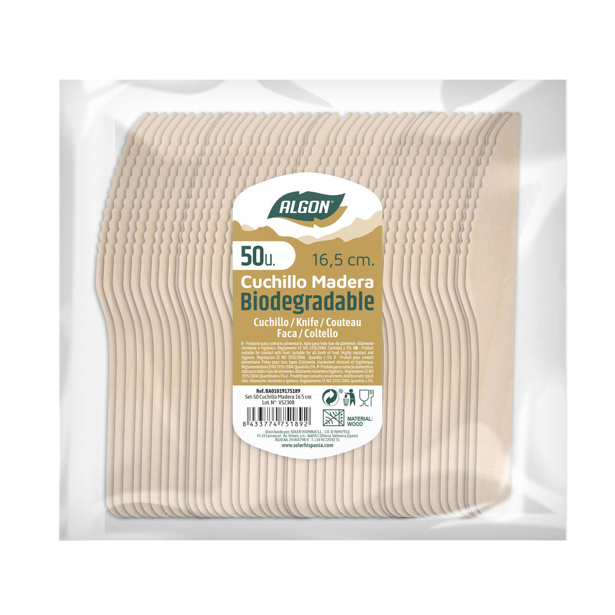 Knivset Algon Trä 16,5 cm 50 antal - 2