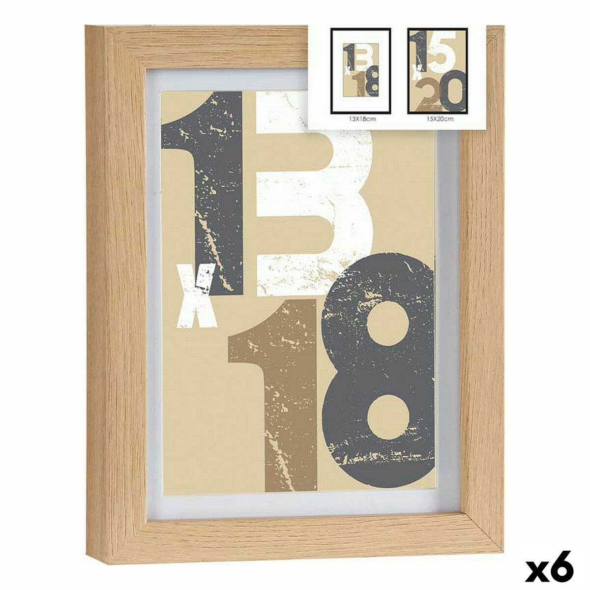 Fotoram 18 x 23 x 2,5 cm Naturell Glas Trä MDF (6 antal)