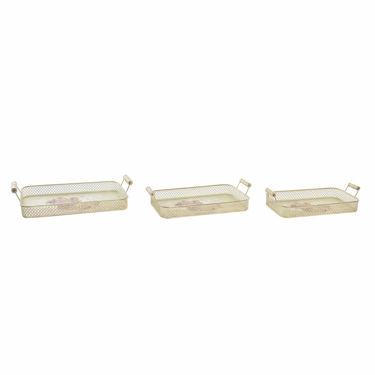 Uppsättning med Brickor DKD Home Decor 40 x 21 x 8 cm Rosa Metall 8 cm 3 Delar Shabby Chic