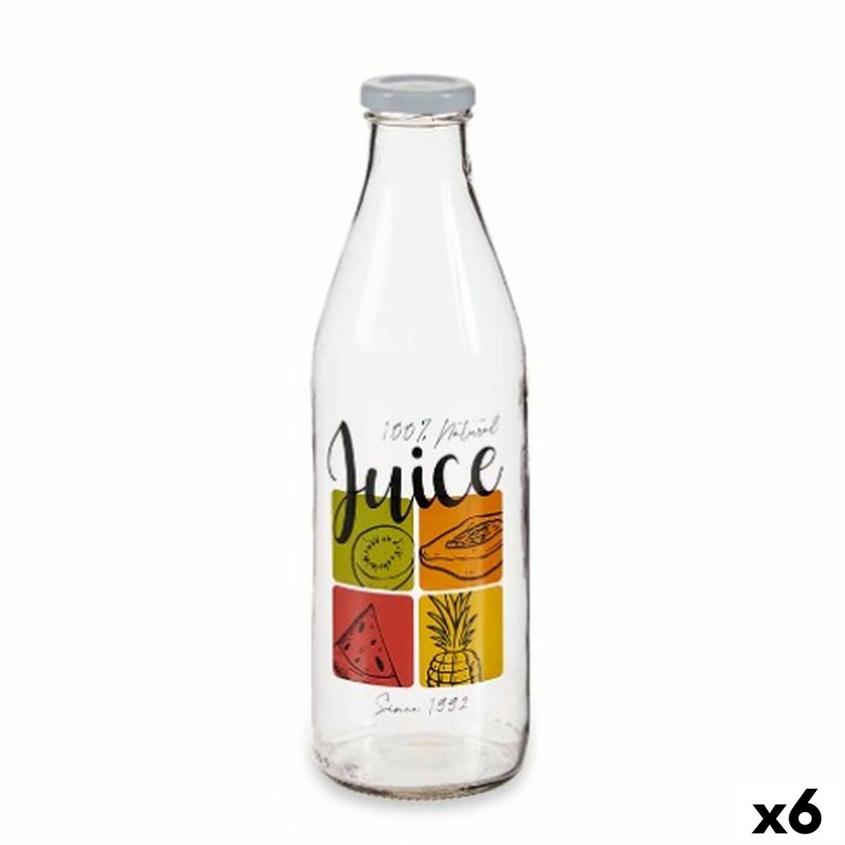 Glasflaska Juice Transparent Metall Glas 1 L (6 antal)