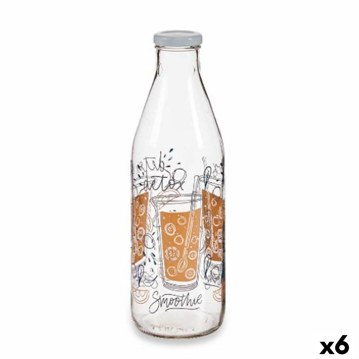 Glasflaska Juice Transparent Metall Glas 1 L (6 antal)