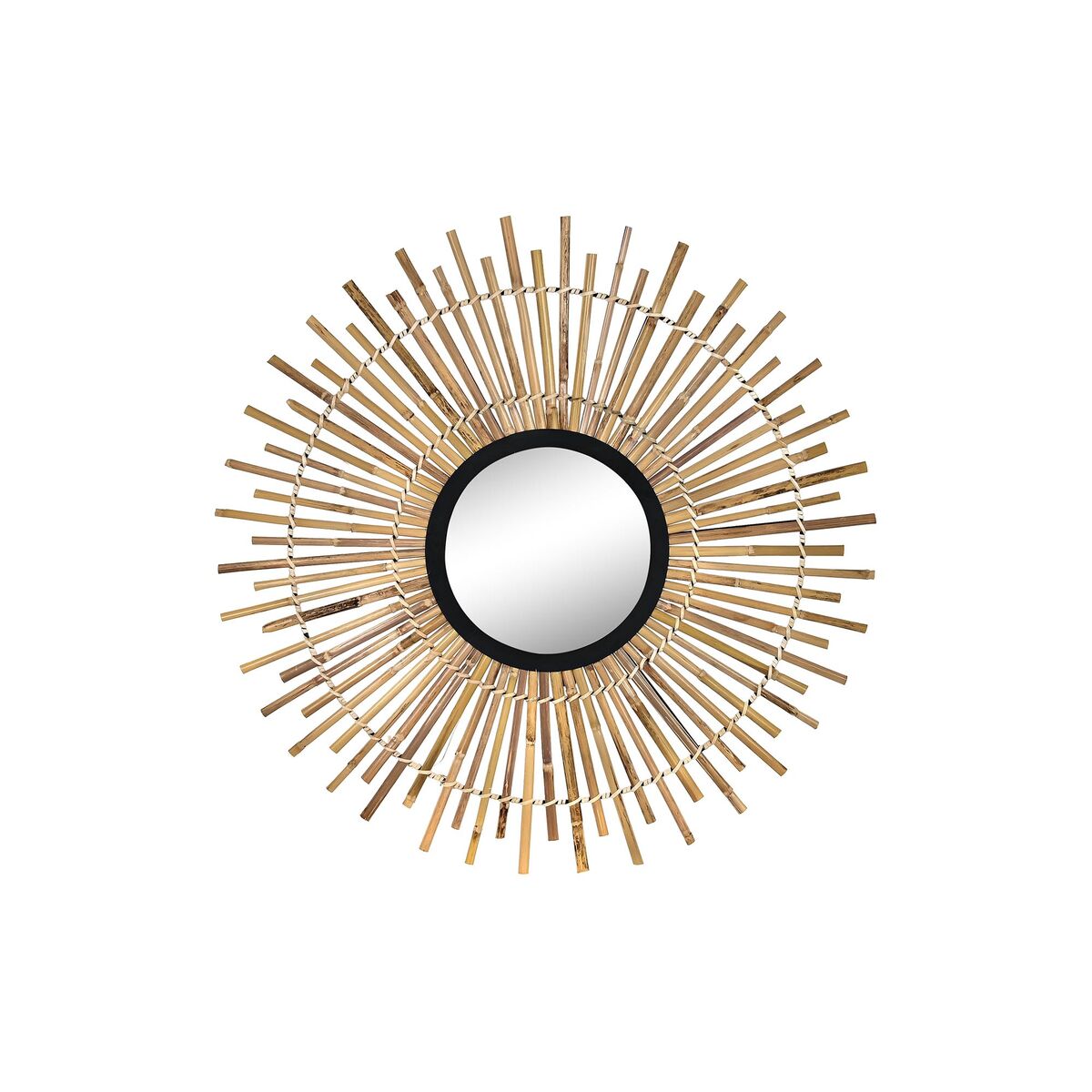 Väggspegel DKD Home Decor Glas Naturell Svart Metall Rattan (76 x 1,5 x 76 cm)