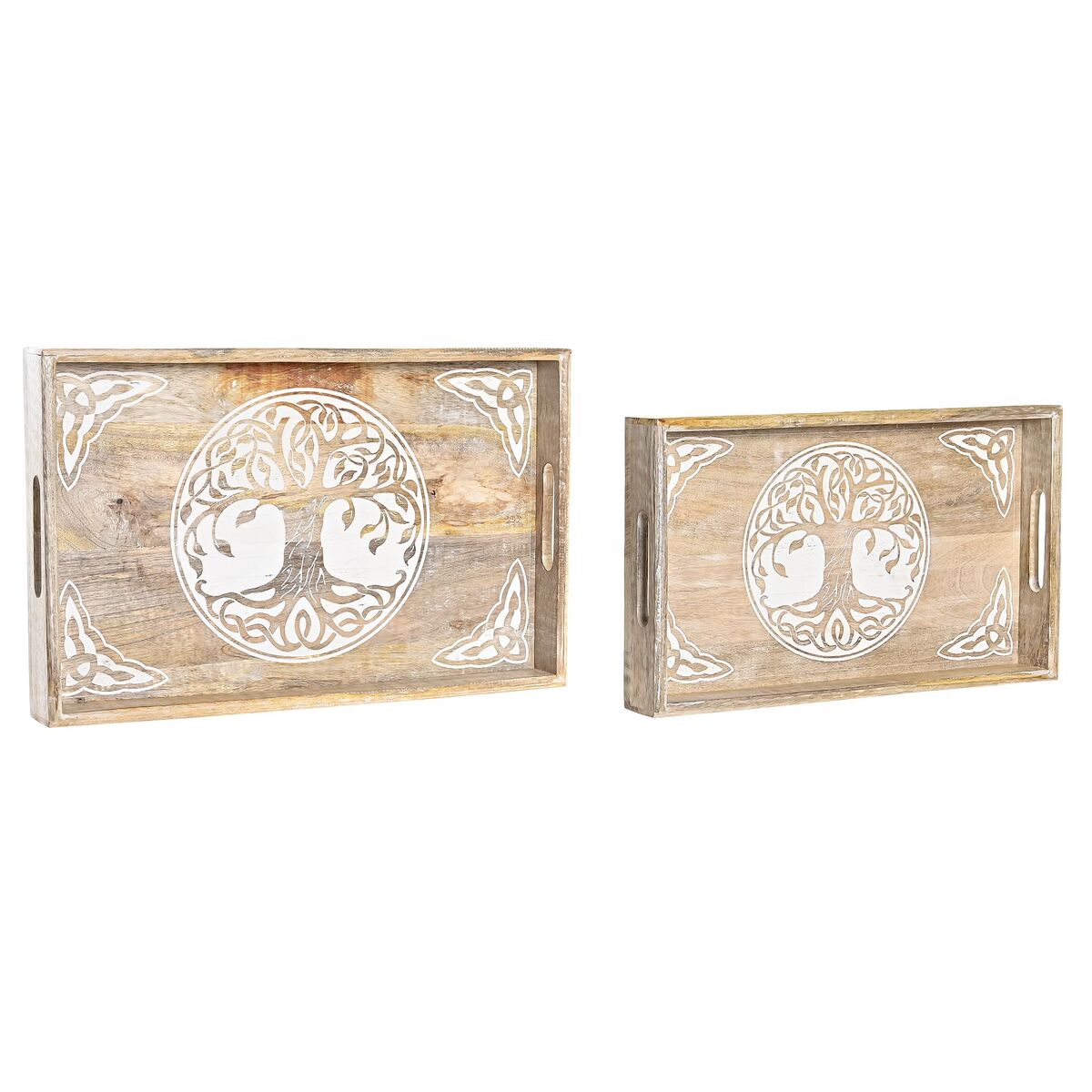 Uppsättning med Brickor DKD Home Decor 2 antal 43,5 x 27 x 5,5 cm Brun Vit Mangoträ (2 antal) - 2