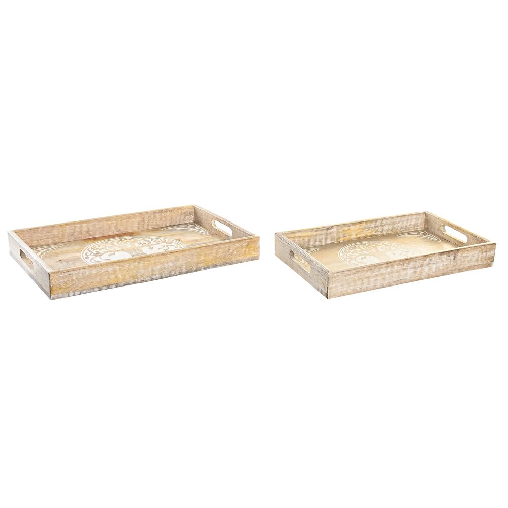 Uppsättning med Brickor DKD Home Decor 2 antal 43,5 x 27 x 5,5 cm Brun Vit Mangoträ (2 antal)