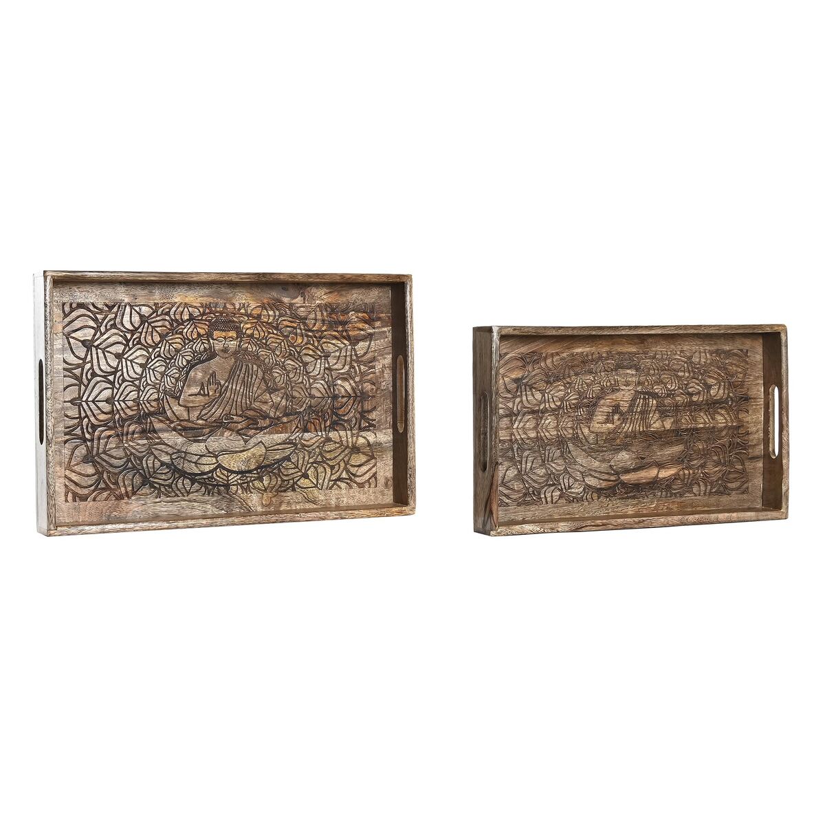 Uppsättning med Brickor DKD Home Decor 2 antal Brun Mörkbrun Mangoträ (2 antal) - 5