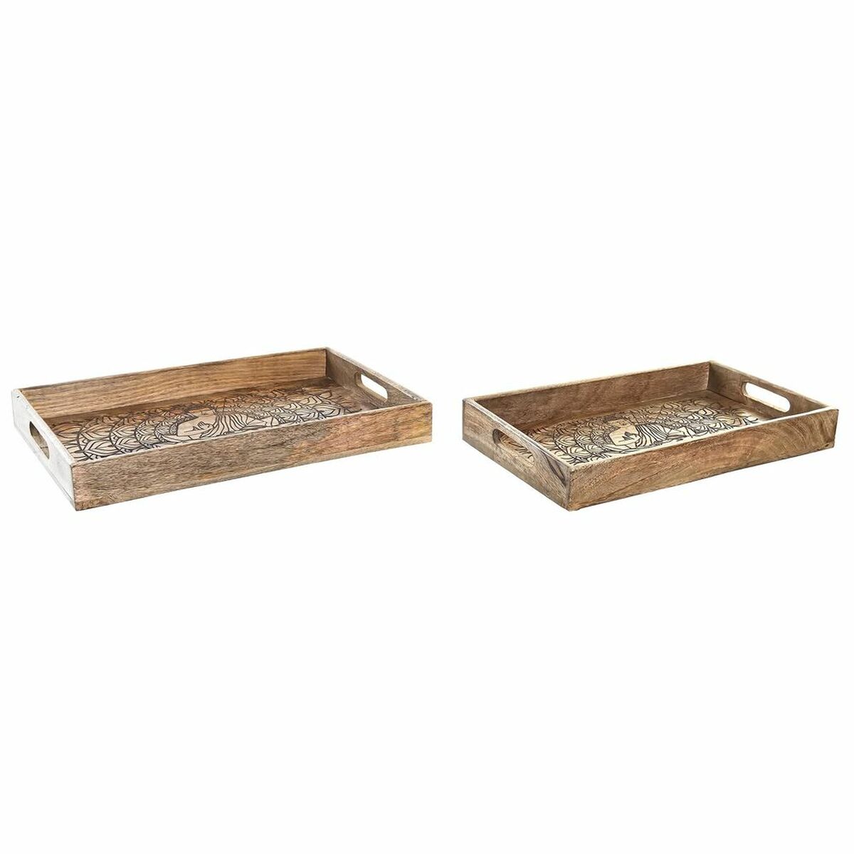 Uppsättning med Brickor DKD Home Decor 2 antal Brun Mörkbrun Mangoträ (2 antal) - 4