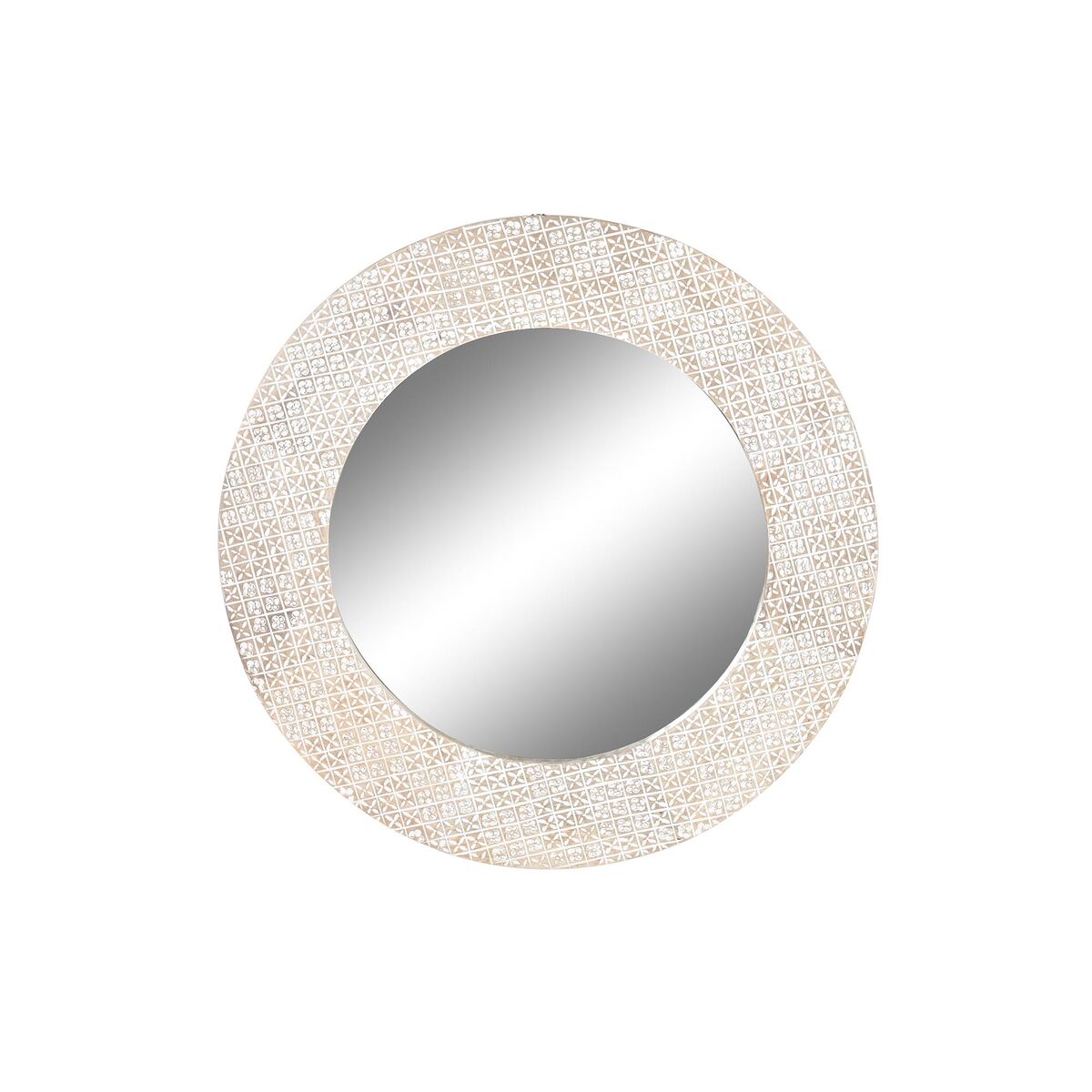 Väggspegel DKD Home Decor Vit Glas Mangoträ Trä MDF Mandala Indier Avskalad 76 x 4 x 76 cm
