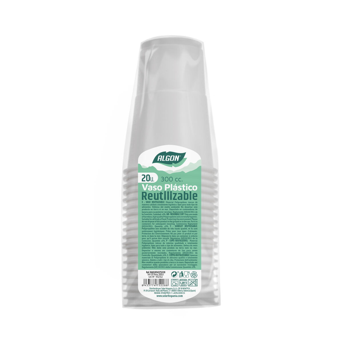 Set med återanvändbara glas Algon Vit 300 ml 20 antal - 2