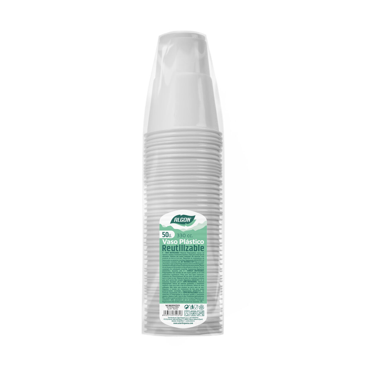 Set med återanvändbara glas Algon Vit 330 ml 50 antal - 2