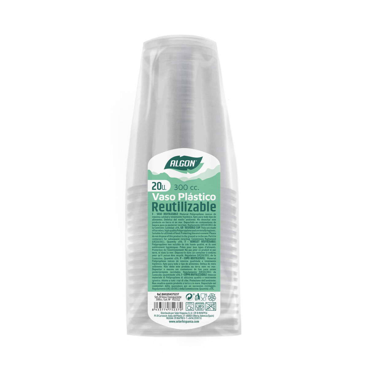 Set med återanvändbara glas Algon Transparent 300 ml 20 antal - 2