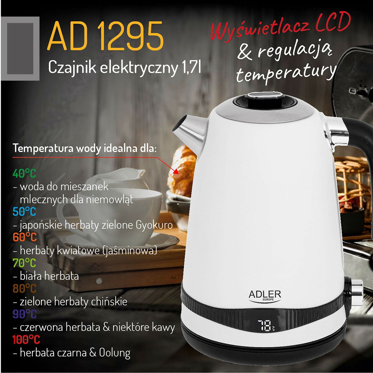 Vattenkokare Adler Vit Rostfritt stål 2200 W 1,7 L - 2