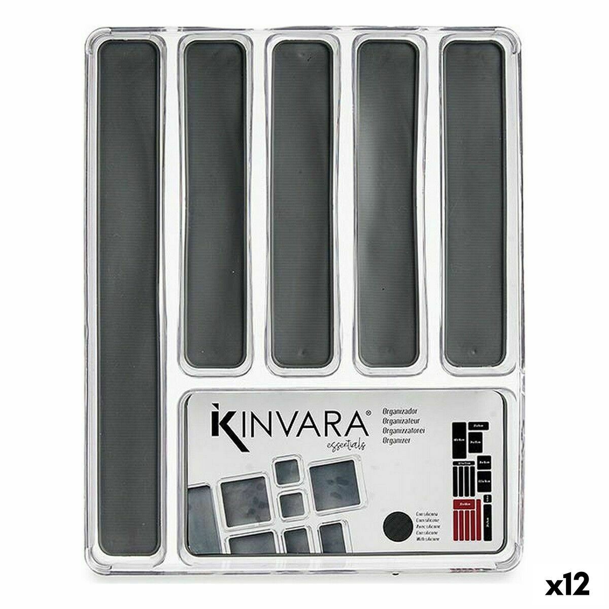 Besticks-sortering Återvunnen plast Grå 32,3 x 4,5 x 40 cm (12 antal)
