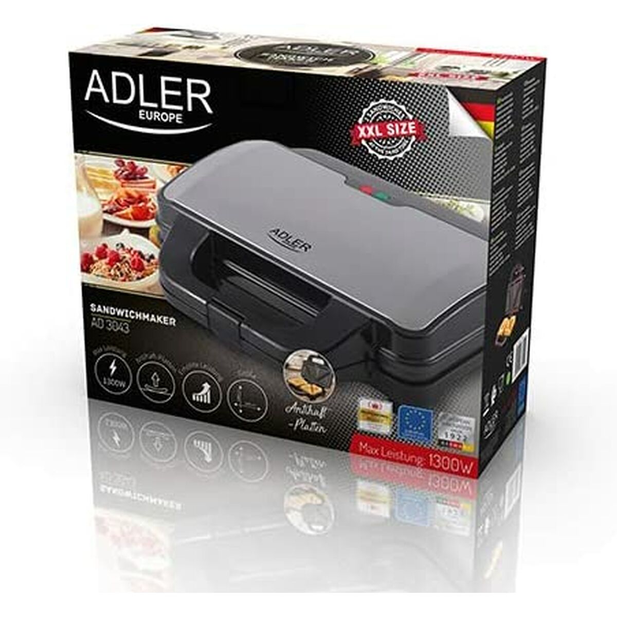 Smörgåsmaskin Adler AD 3043 Svart Multicolour 1300 W - 2