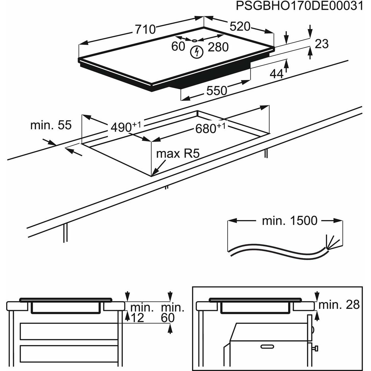 Induktionshäll AEG IKE74441FB 71 cm 7350 W - 2