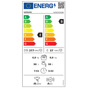 Washer - Dryer Samsung WD90T654DBE 9kg / 6kg 1400 rpm Vit