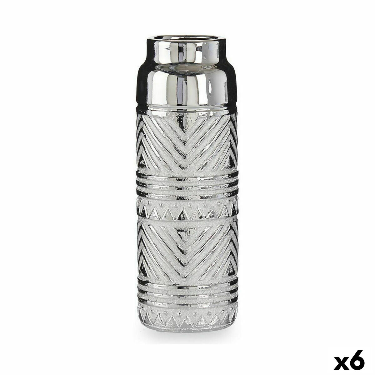 Vas Cylinder Ränder Silvrig Keramik 10,5 x 30 x 10,5 cm (6 antal)