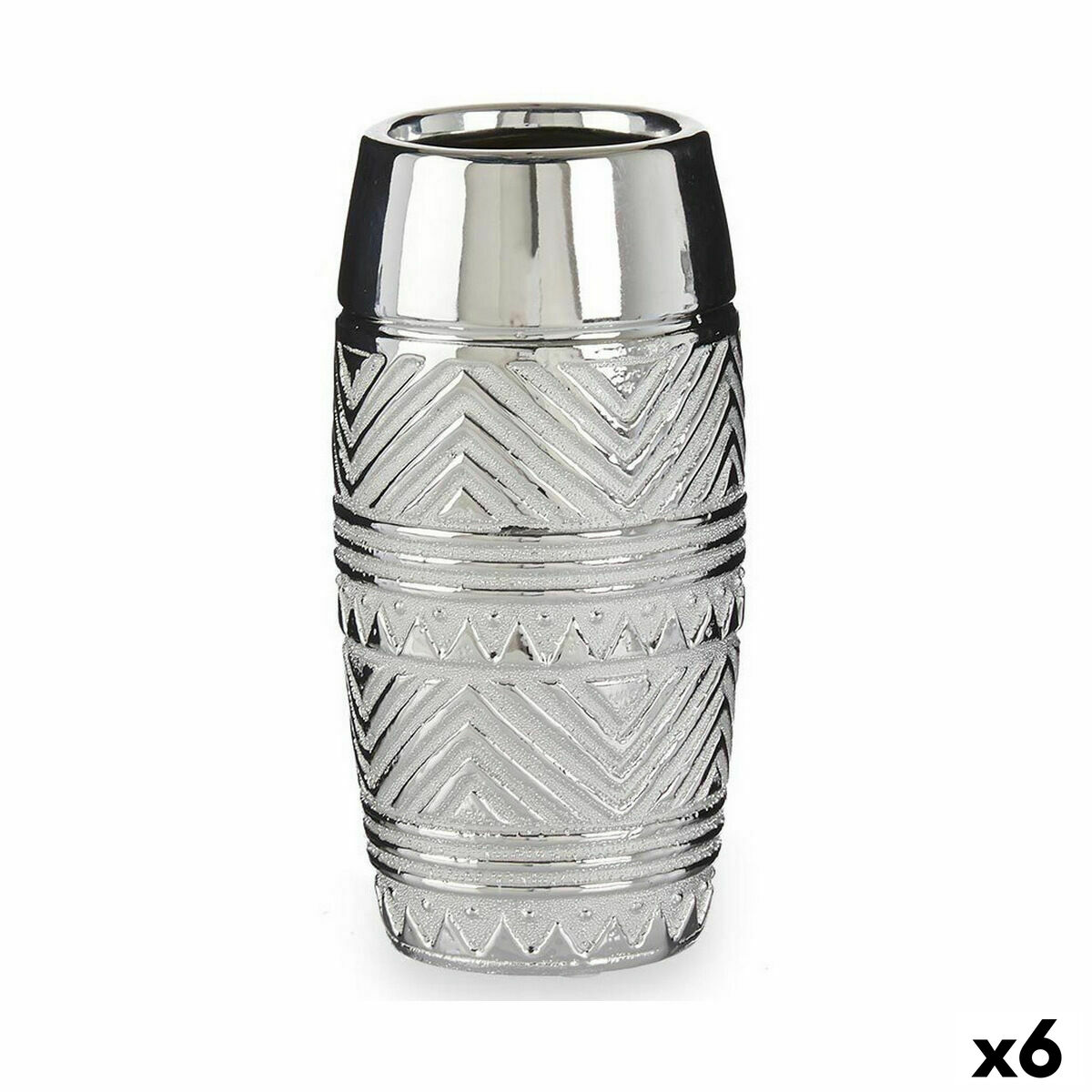 Vas Cylinder Ränder Silvrig Keramik 11,5 x 23 x 11,5 cm (6 antal)