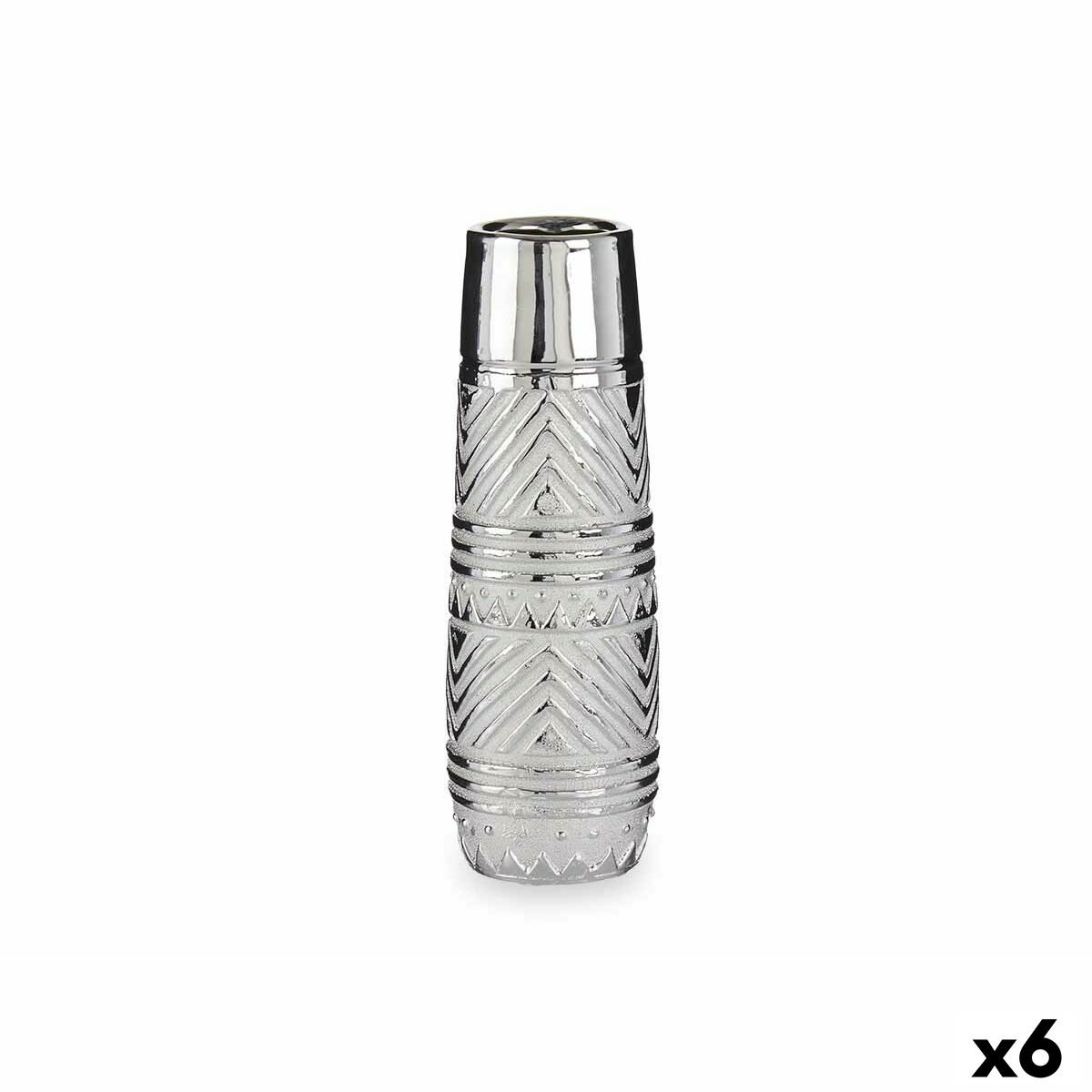 Vas Cylinder Ränder Silvrig Keramik 10 x 30 x 10 cm (6 antal)