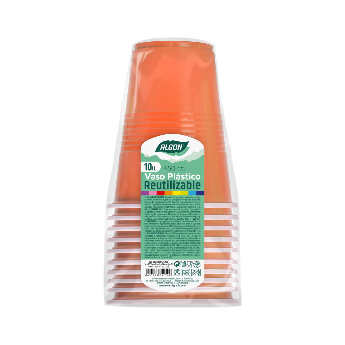 Set med återanvändbara glas Algon Orange 10 antal 450 ml - 2