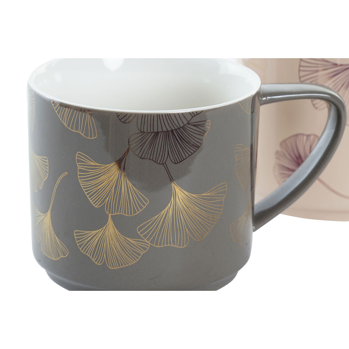 Set med 4 muggar DKD Home Decor Grå Beige Rosa Gyllene Metall Vit 330 ml Modern - 2
