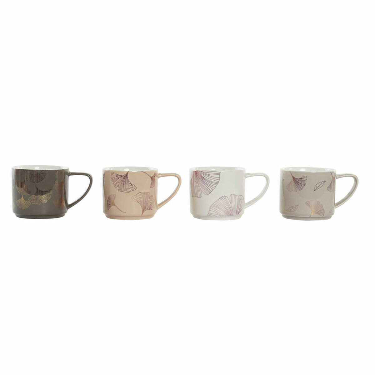 Set med 4 muggar DKD Home Decor Grå Beige Rosa Gyllene Metall Vit 330 ml Modern