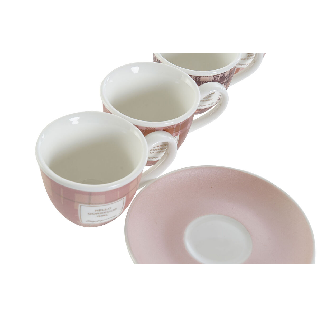 Set med kaffekoppar DKD Home Decor Vit Brun Rosa 4 Delar 90 ml - 2