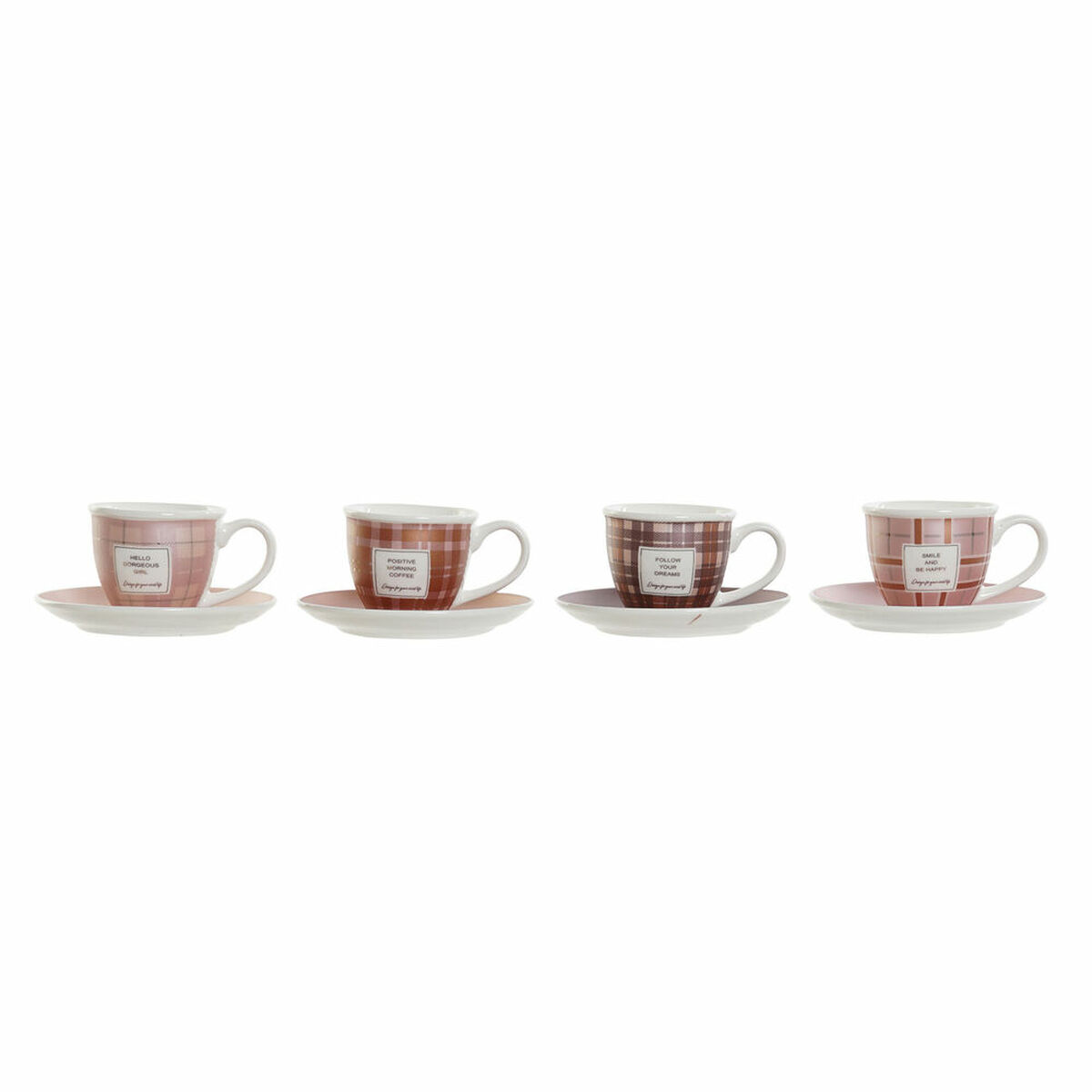 Set med kaffekoppar DKD Home Decor Vit Brun Rosa 4 Delar 90 ml - 4