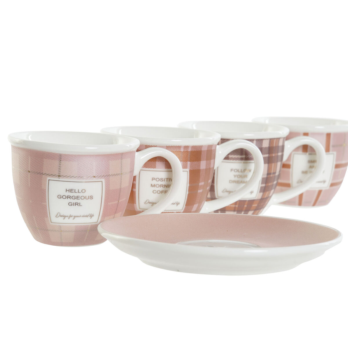 Set med kaffekoppar DKD Home Decor Vit Brun Rosa 4 Delar 90 ml - 3