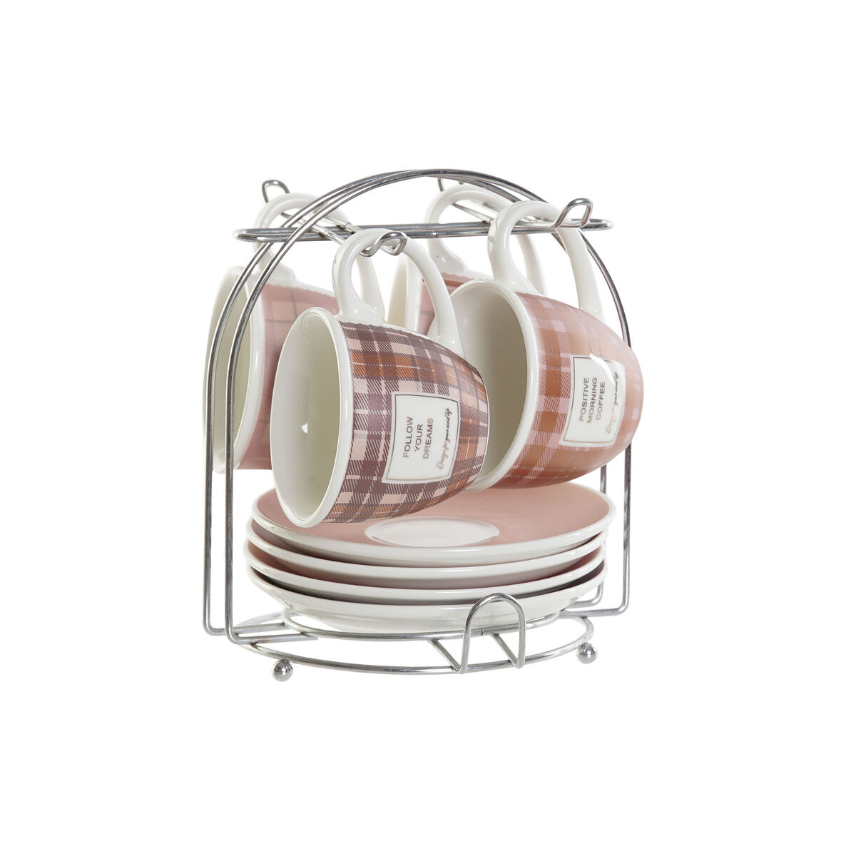 Set med kaffekoppar DKD Home Decor Vit Brun Rosa 4 Delar 90 ml