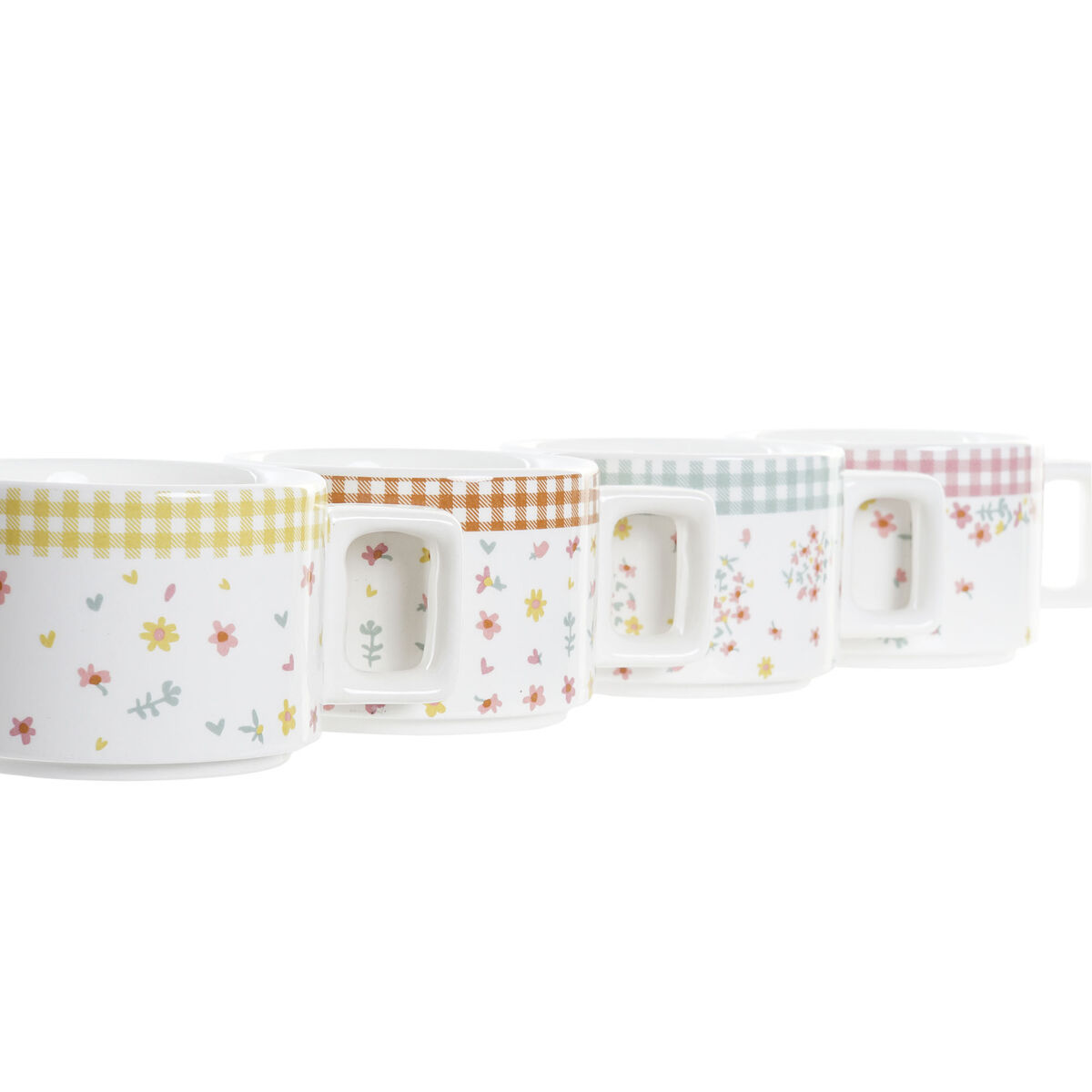 Set med kaffekoppar DKD Home Decor Röd Metall Brun Grön Gul 260 ml 4 Delar Dolomite - 4
