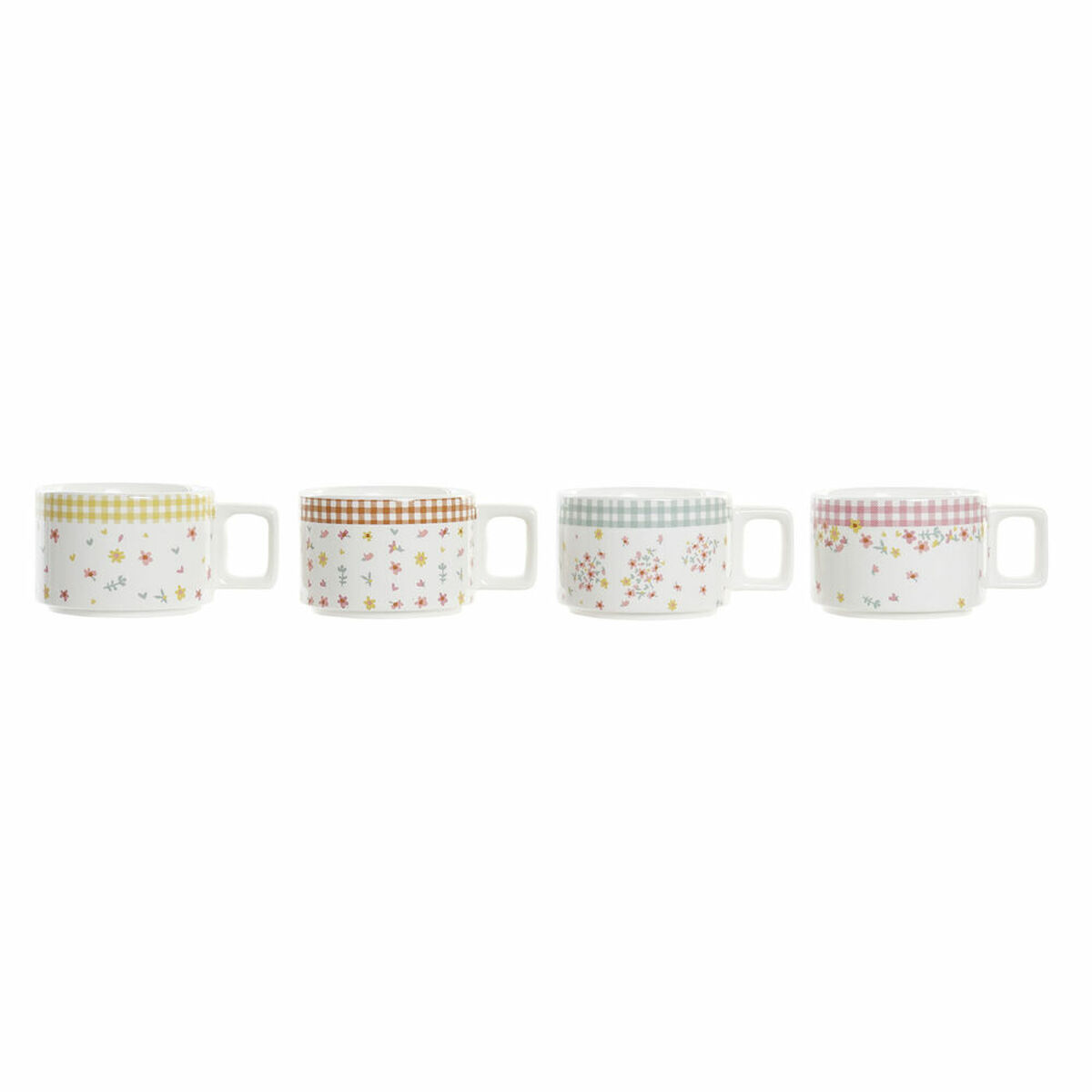 Set med kaffekoppar DKD Home Decor Röd Metall Brun Grön Gul 260 ml 4 Delar Dolomite