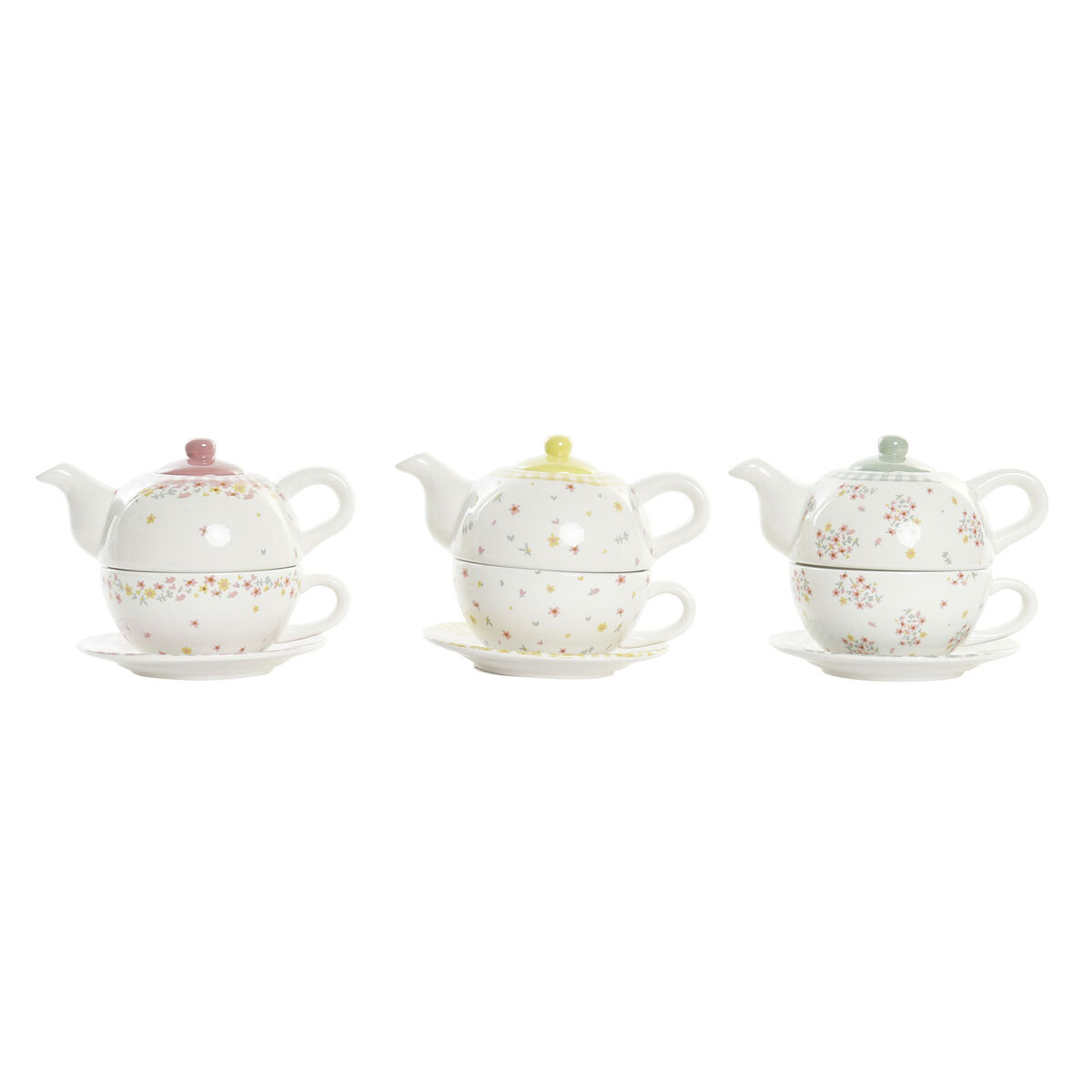 Tekanna DKD Home Decor Gul Röd Grön Dolomite 750 ml (3 antal)