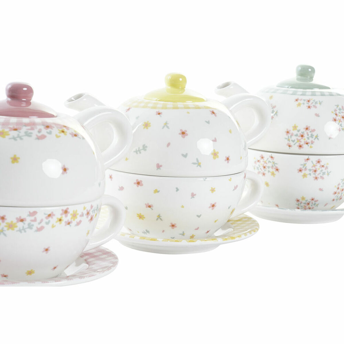 Tekanna DKD Home Decor Gul Röd Grön Dolomite 750 ml (3 antal) - 2
