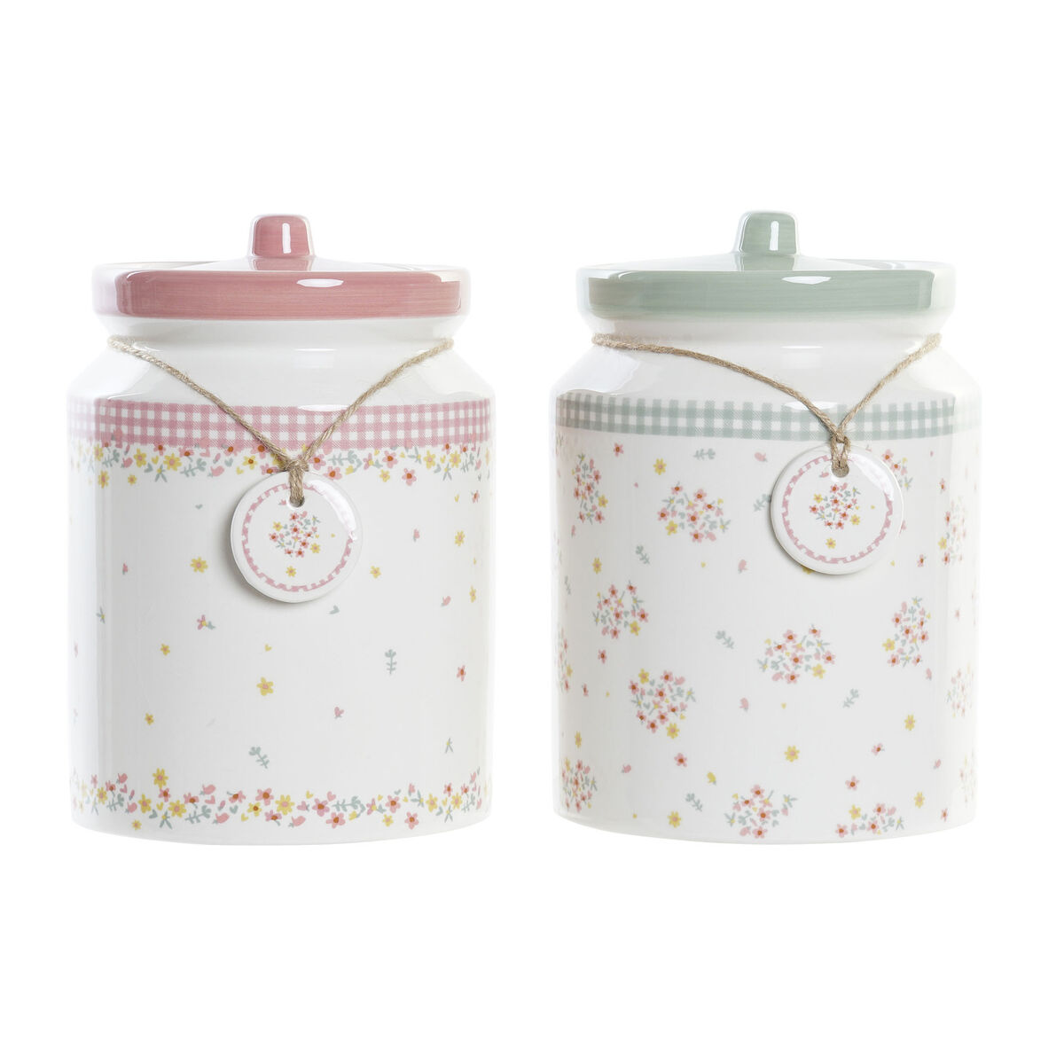 Burk DKD Home Decor Grön Rosa Gingang 15,5 x 15,5 x 21 cm (2 antal)