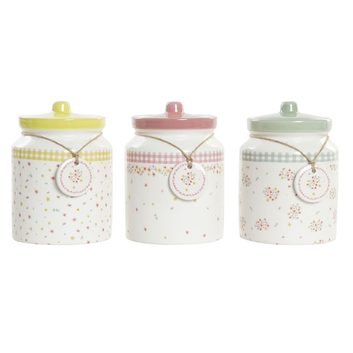 Burk DKD Home Decor Gul Röd Grön Gingang 30 x 40 cm 12 x 12 x 16 cm (3 antal)